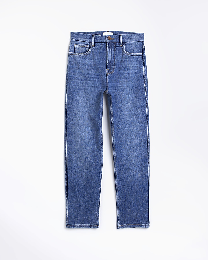 Blue high waisted slim straight leg jeans