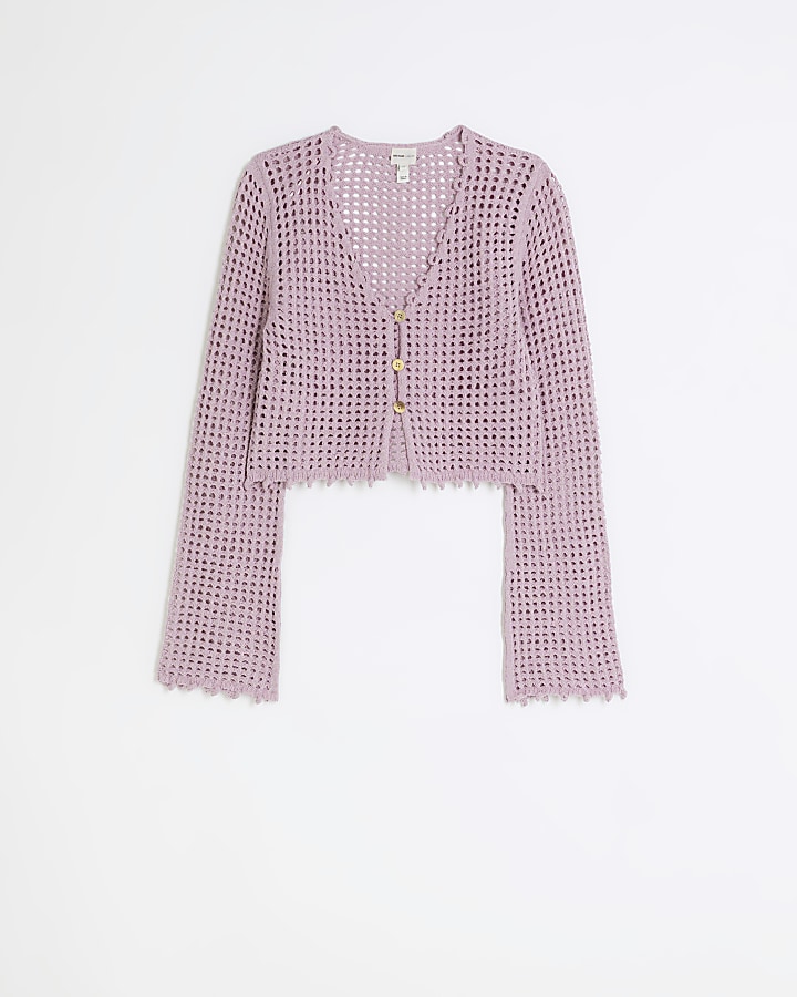 Pink crochet crop cardigan