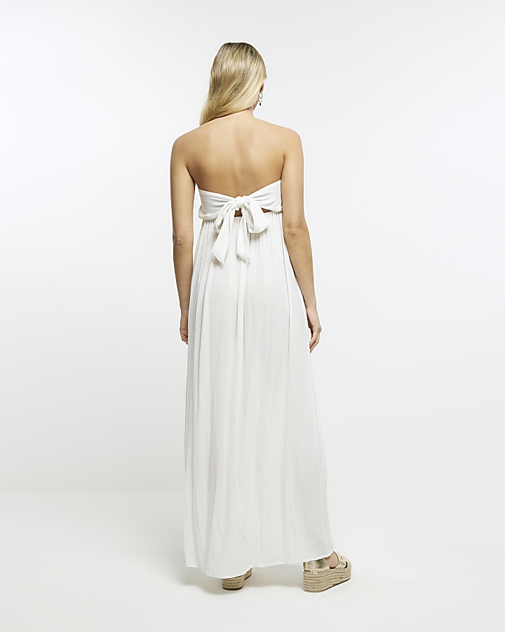 White beach bandeau split maxi dress