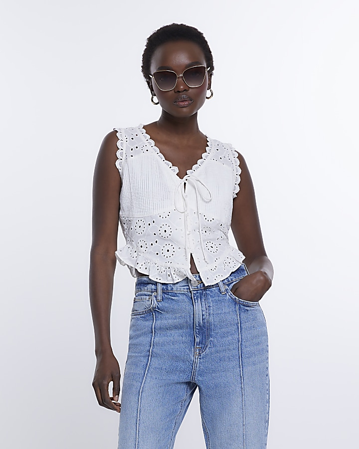 White lace outlet sleeveless top