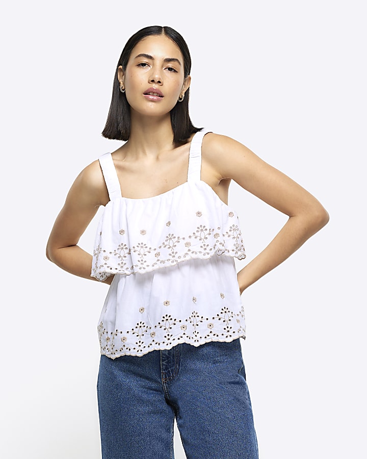 White Broderie Cami Top