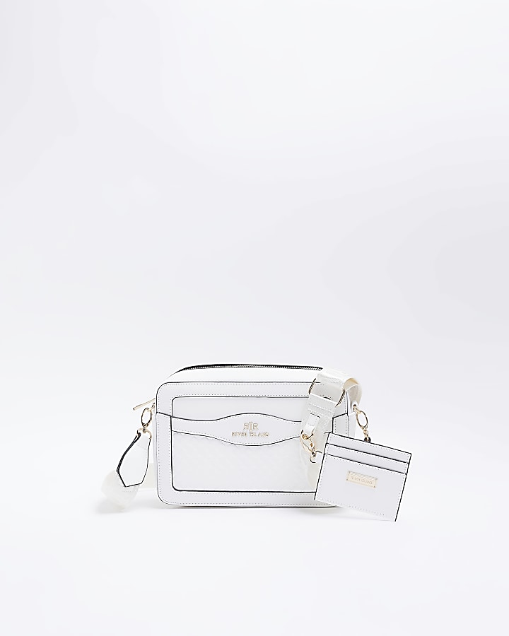 White quilted panel cross body bag