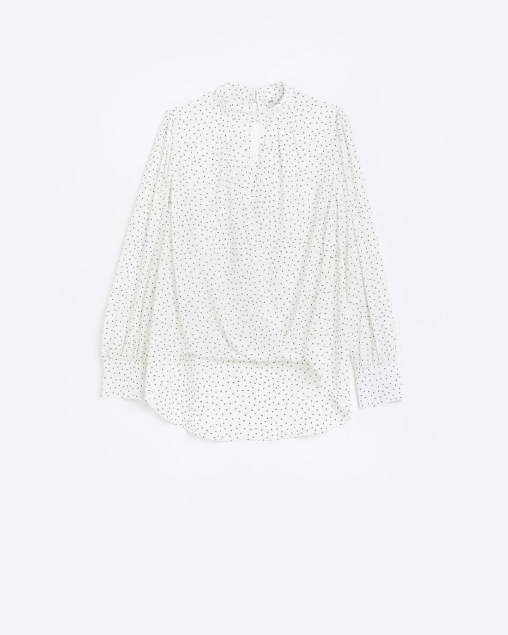 White spot wrap long sleeve blouse | River Island