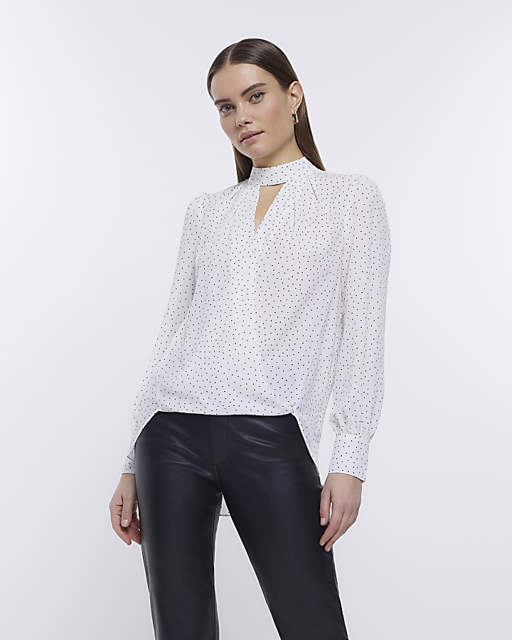 River island white store long sleeve blouse