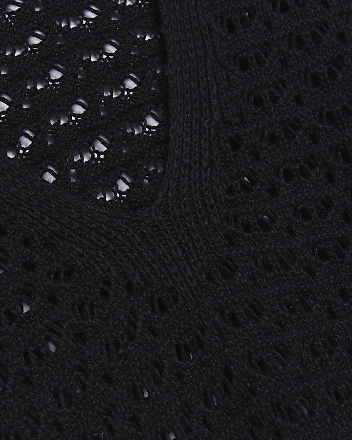 Black crochet long sleeve top