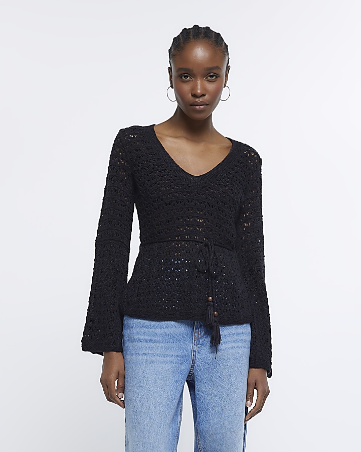 Black crochet cheap lace top