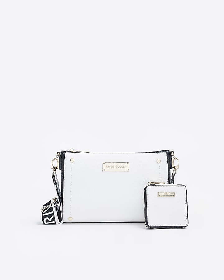 White RI monogram cross body bag