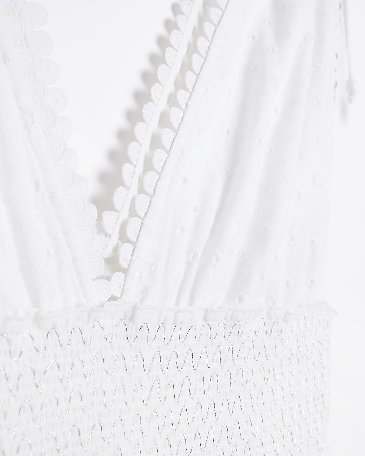 Plus White Plunge Broderie Playsuit