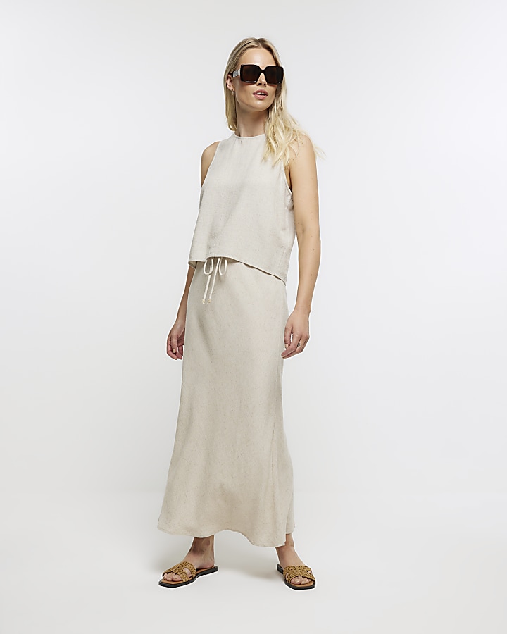 Beige vest top with linen River Island