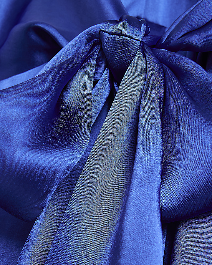 Petite blue satin tie front mini dress | River Island