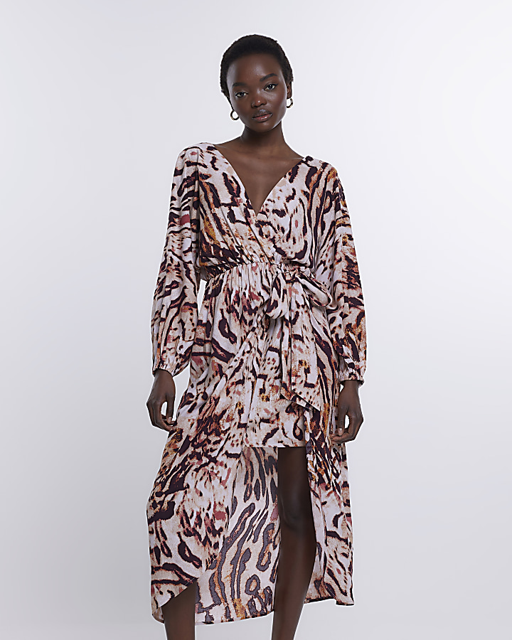 Animal print 2025 midi wrap dress