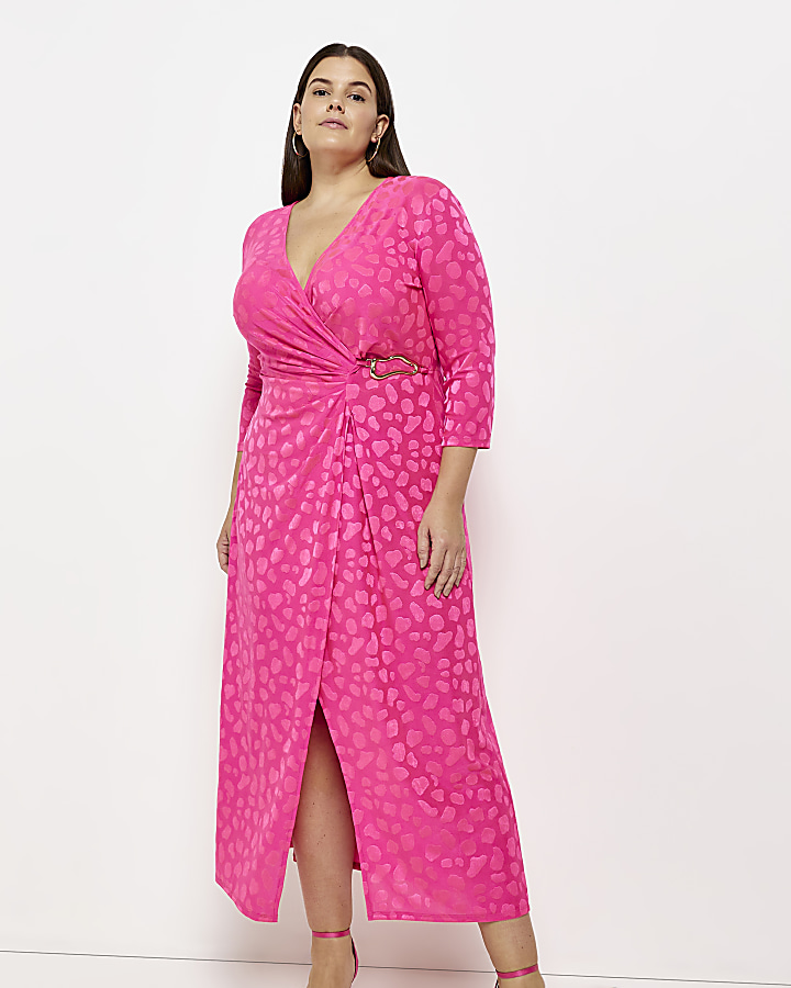 Pink animal clearance print wrap dress