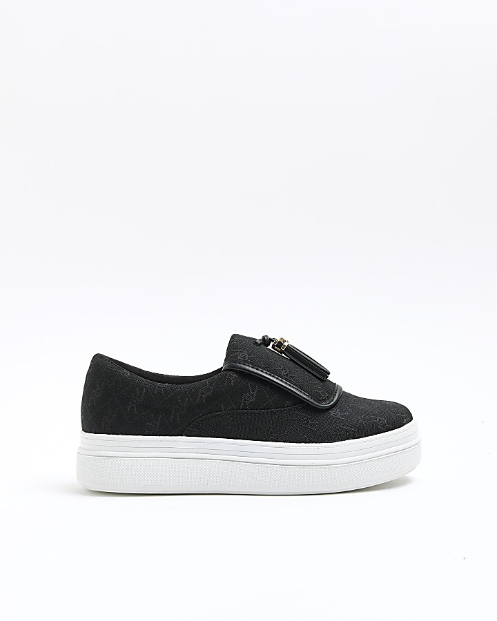 Black faux cheap leather trainers