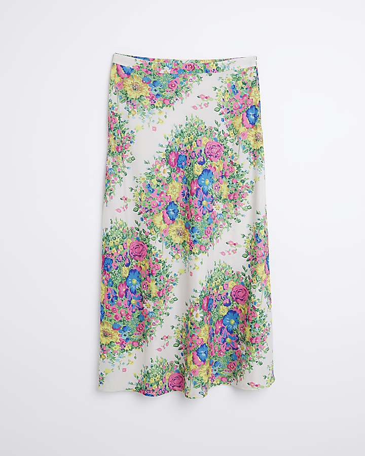 Yellow floral a line midi skirt
