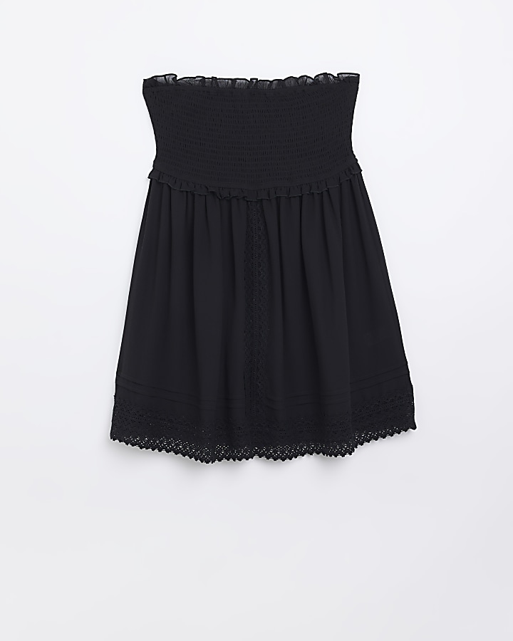 Black lace detail bandeau beach mini dress