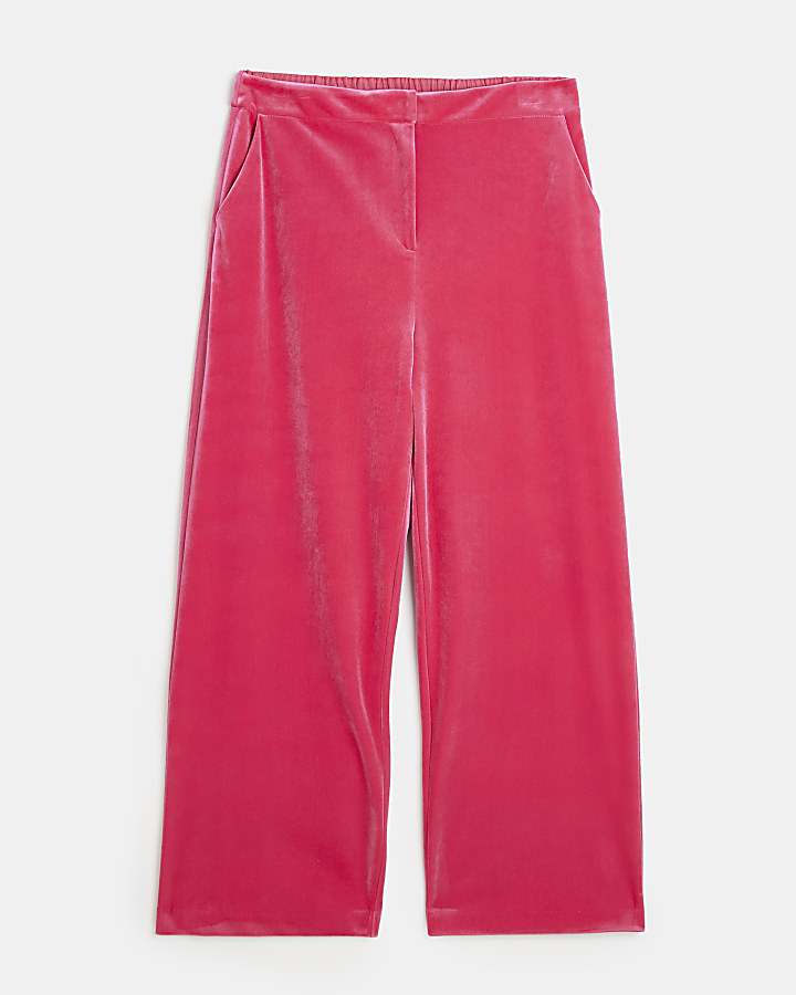 Plus pink velvet wide leg trousers