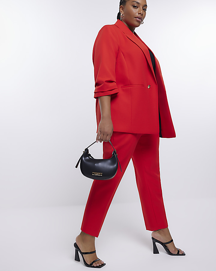 Plus red ruched sleeve blazer
