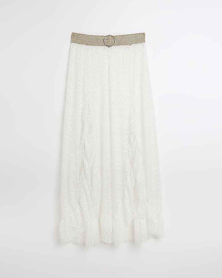 White mesh frill maxi skirt