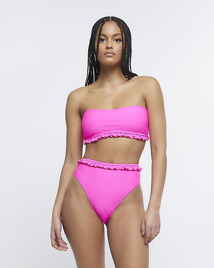 Pink high waisted hot sale bikini bottoms