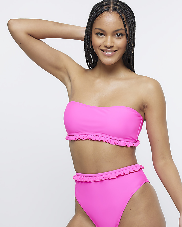 Pink Frill Bandeau Bikini Top
