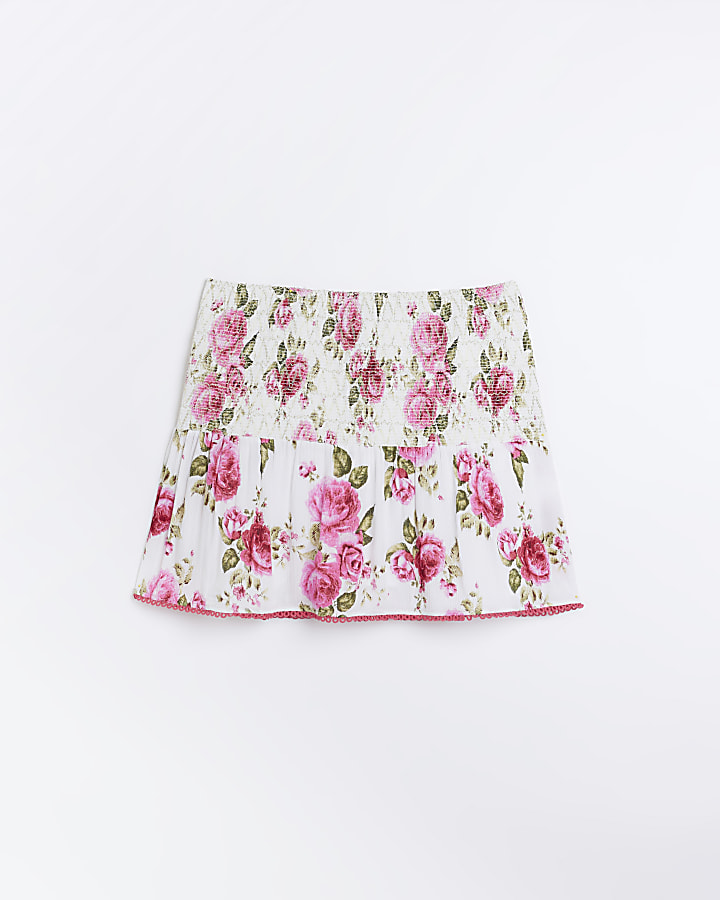 Plus pink floral print mini skirt