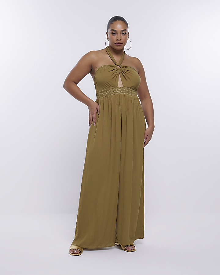 Plus khaki bandeau jumpsuit