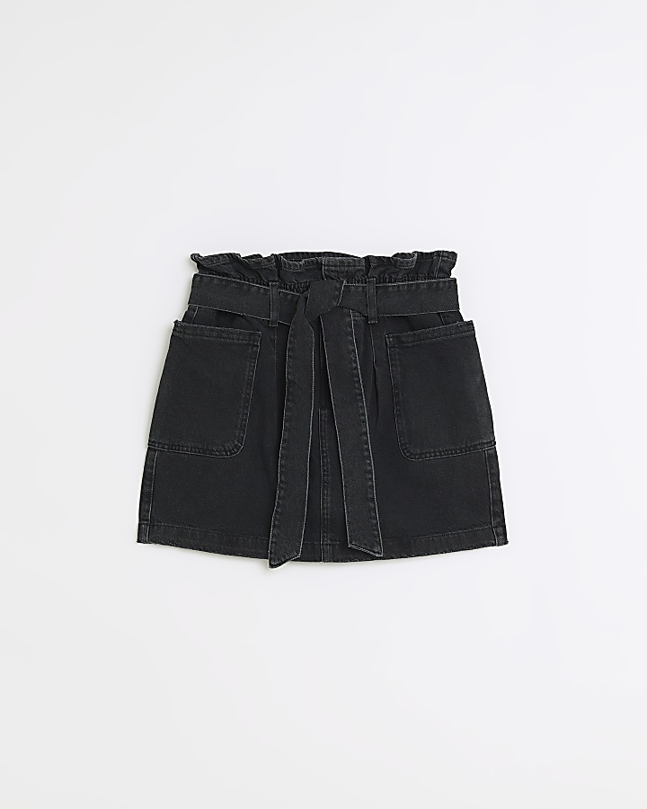 Black denim paperbag mini skirt