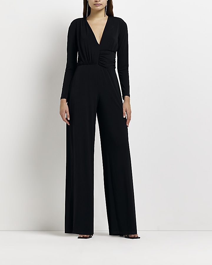 Long sleeve plunge clearance jumpsuit