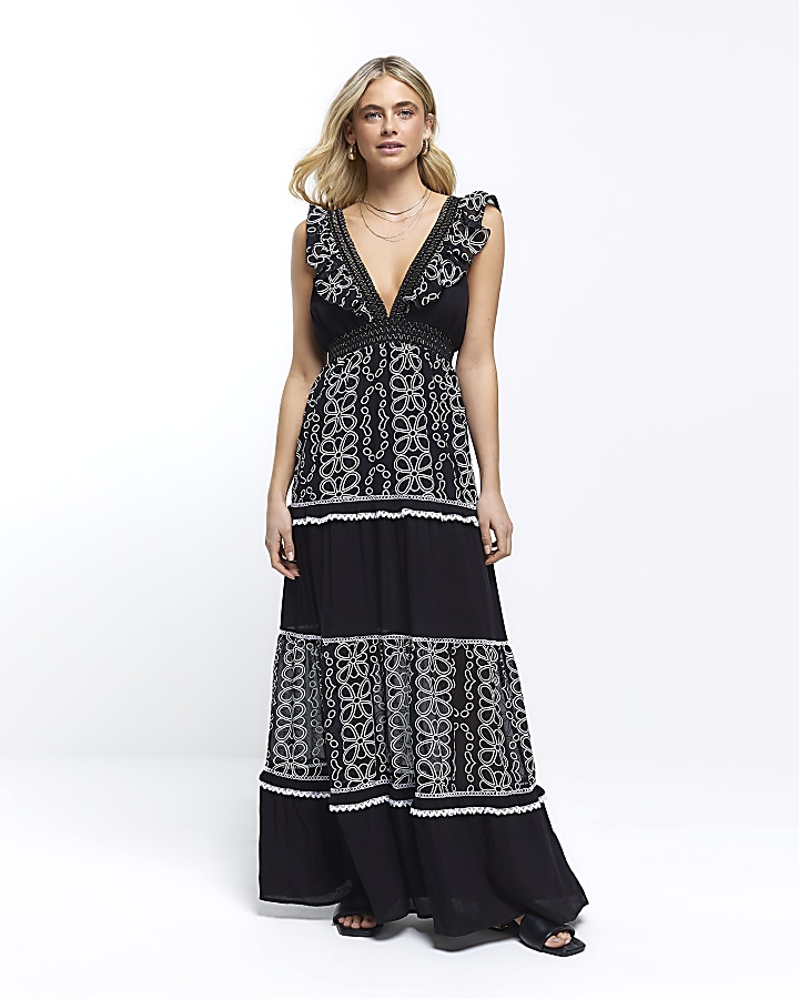 Black floral outlet maxi dress uk