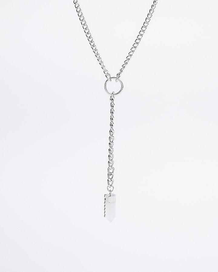Silver crystal charm necklace