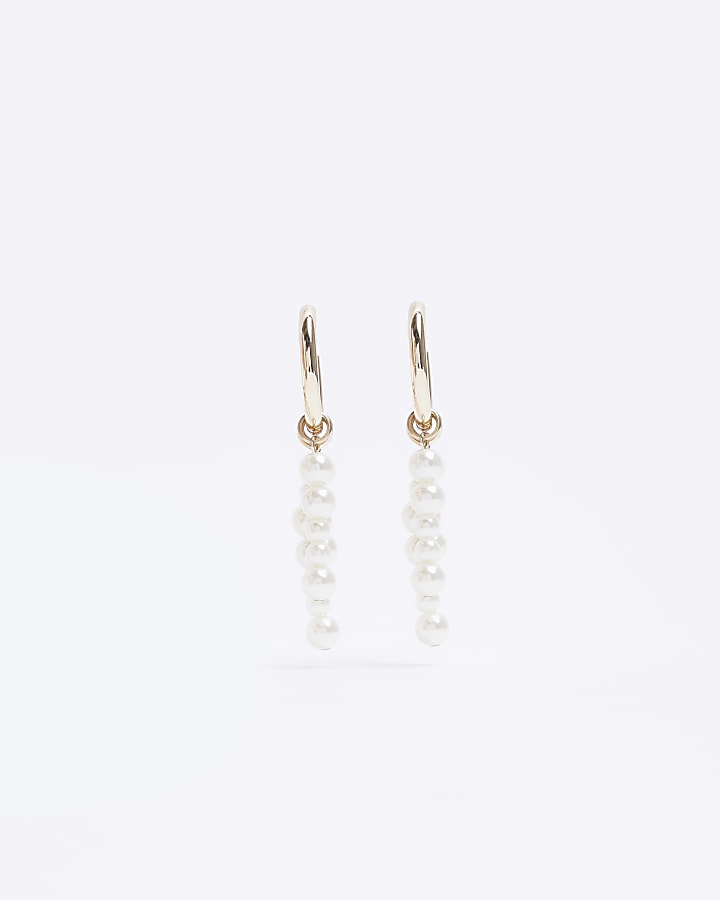 White pearl drop hoop earrings