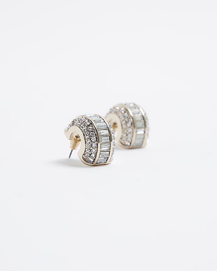 Gold stone detail hoop earrings