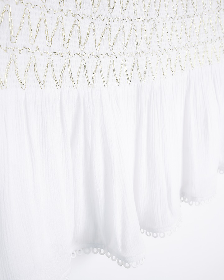 White shirred waist mini skirt