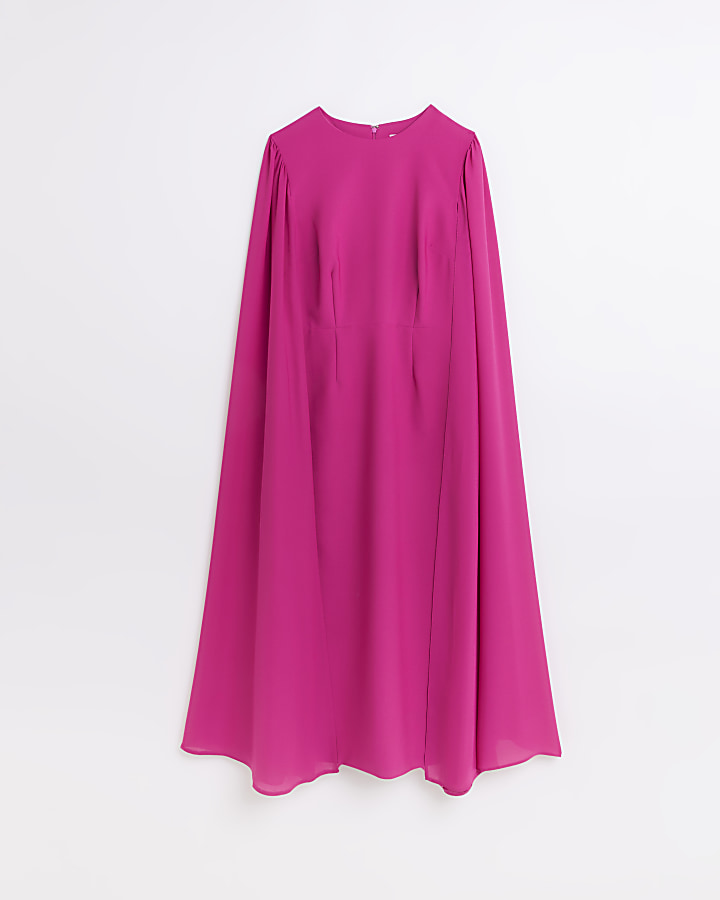 Pink chiffon cape sleeve midi dress