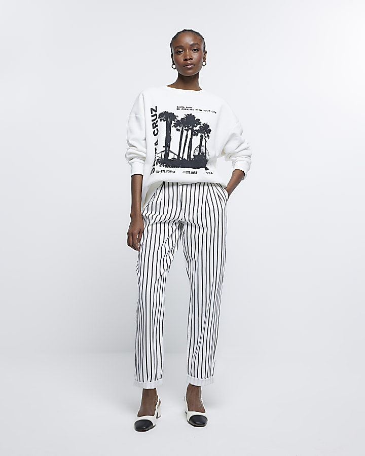 Black with store white stripe trousers