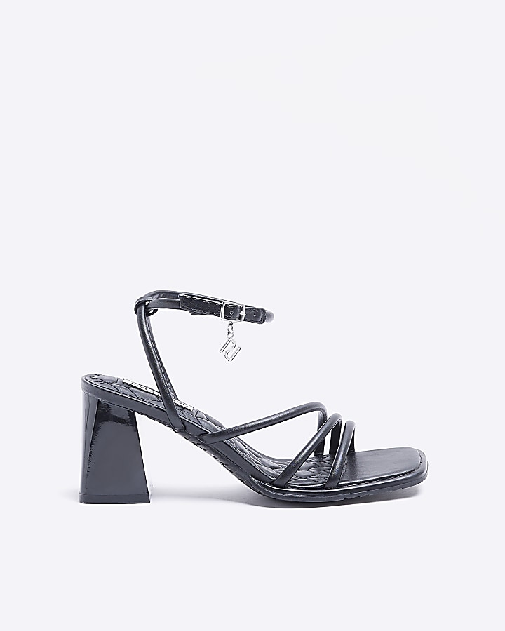 Black wide fit strappy heeled sandals River Island