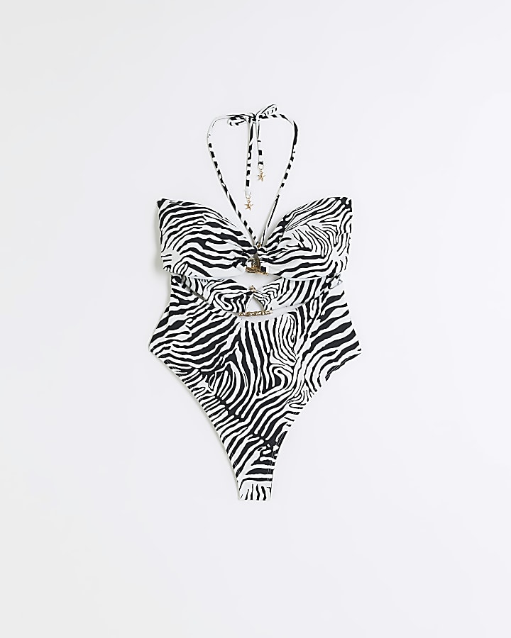 White animal bandeau cut out swimsuit