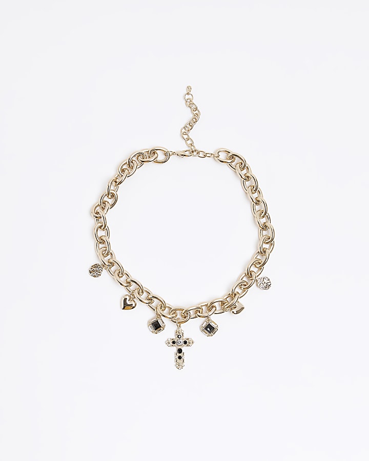 Gold cross charm necklace