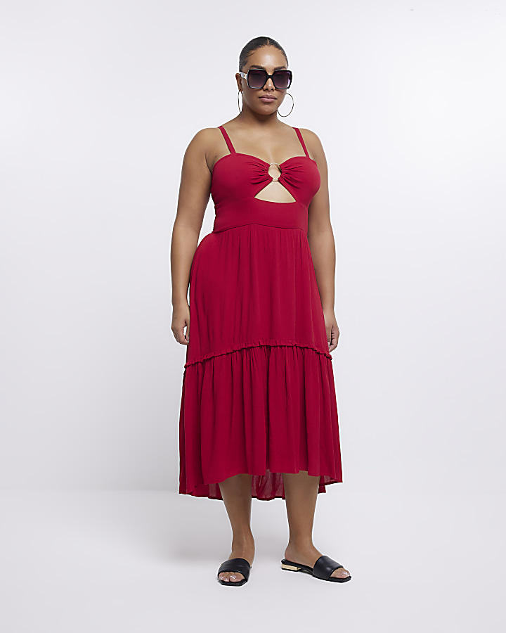 Plus red cut out maxi dress