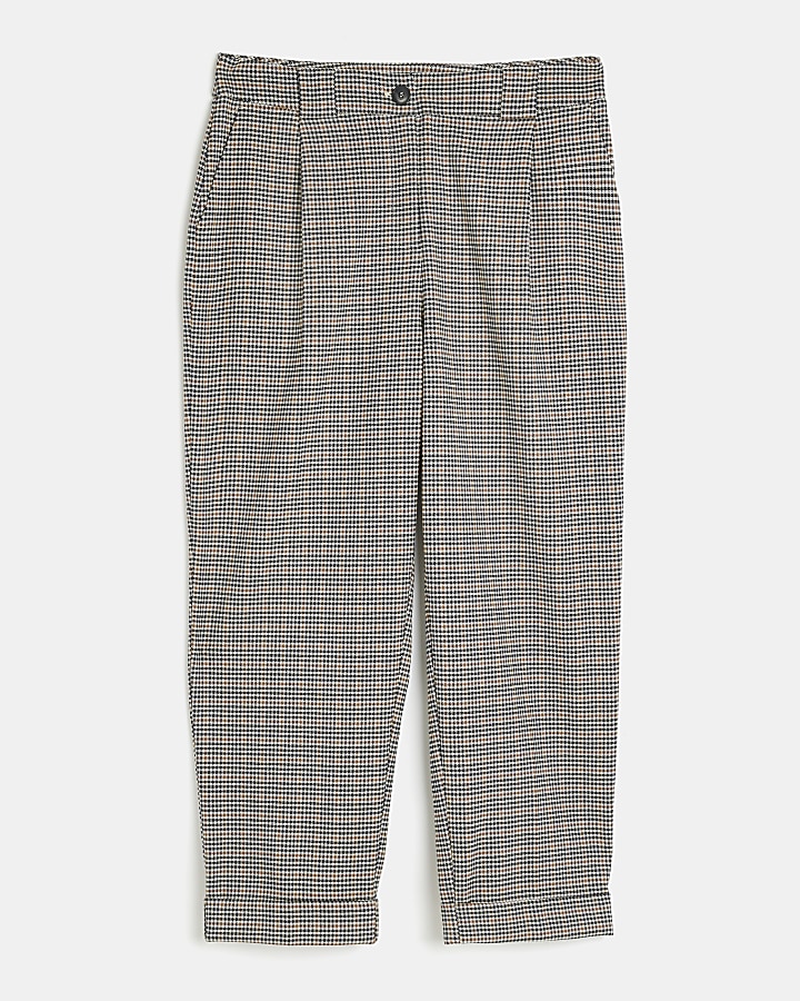 Brown check straight leg trousers