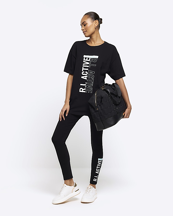Buy River Island women sportswear fit brand logo training leggings breown  black Online