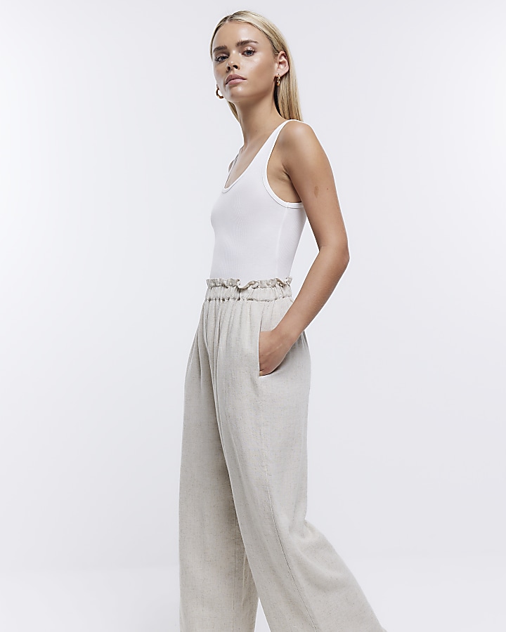 Petite stone wide leg trousers with linen
