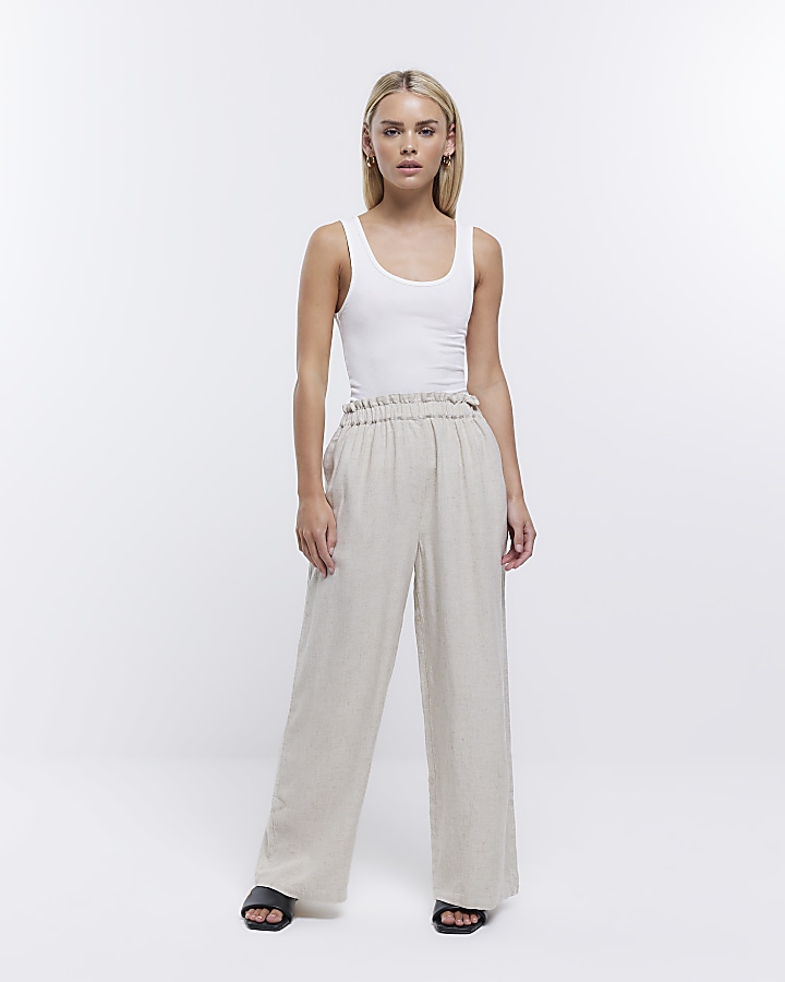 Petite stone wide leg trousers with linen