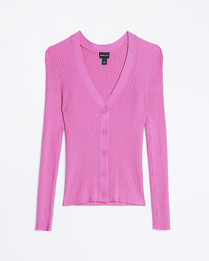 Pink knit long sleeve cardigan