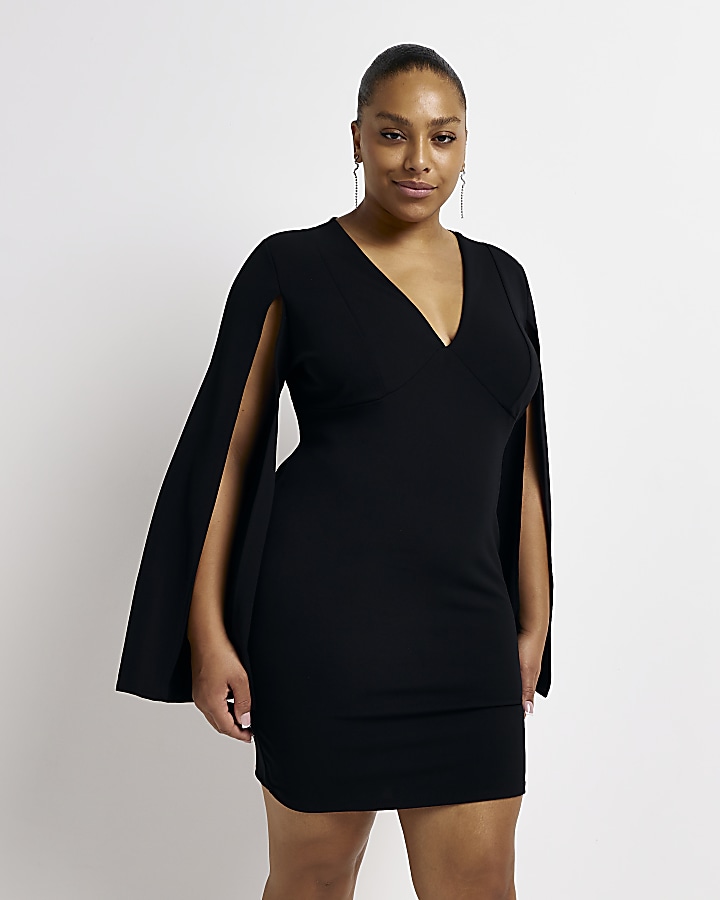 Plus black cape bodycon mini dress