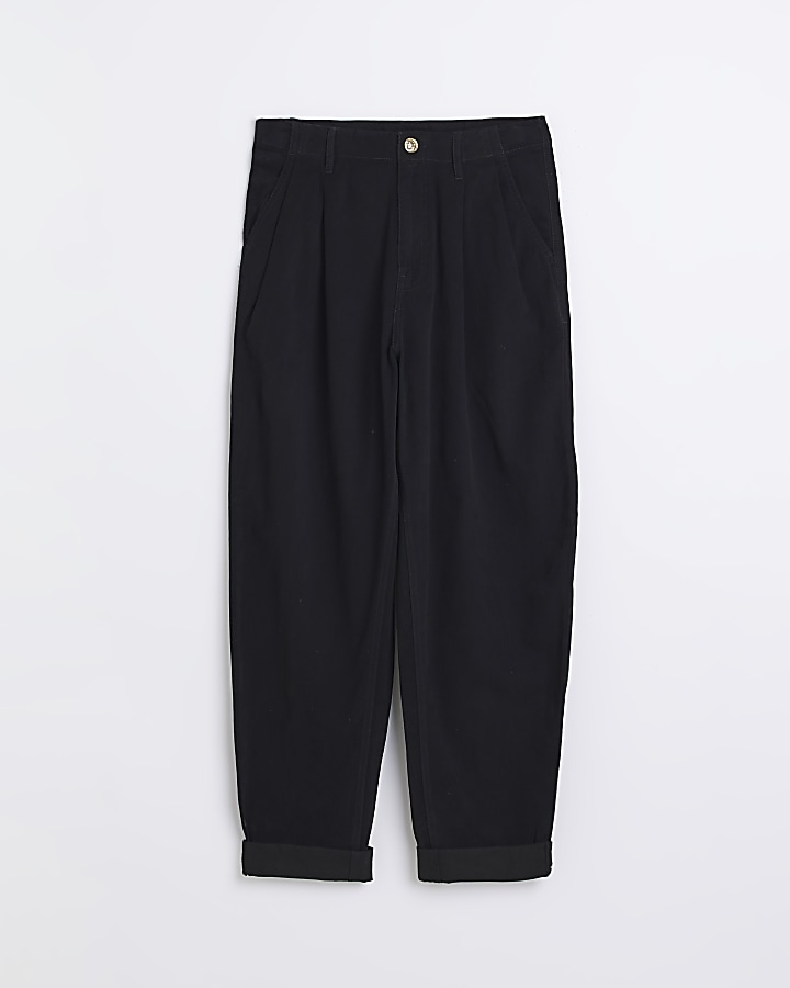 Black pleated chino trousers