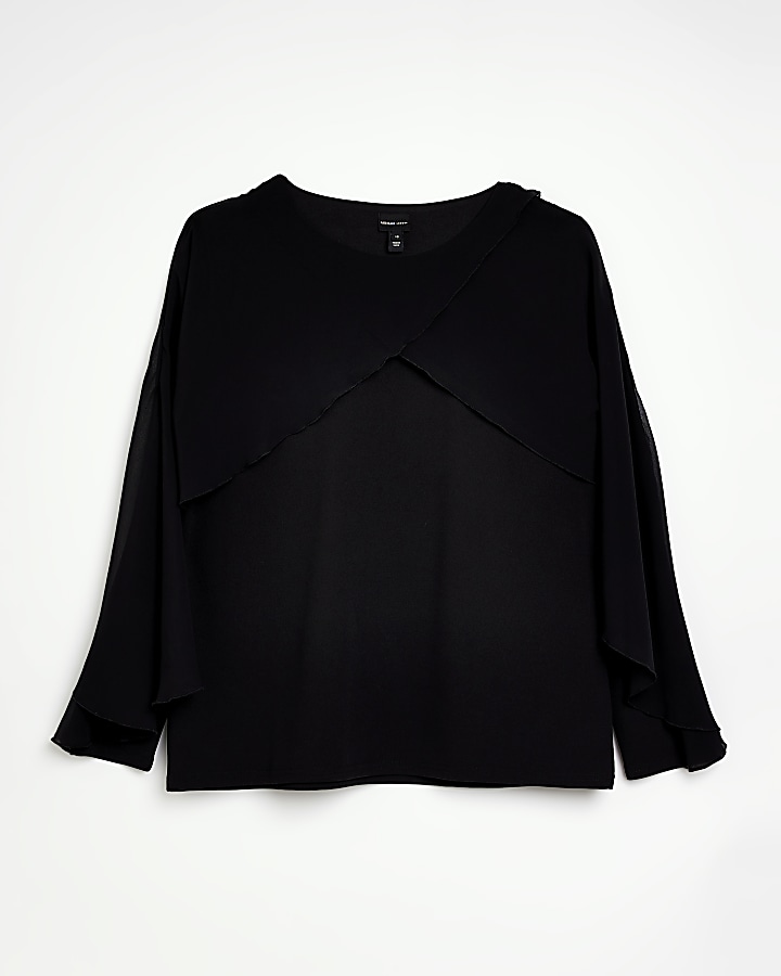 Plus black long sleeve cape blouse | River Island