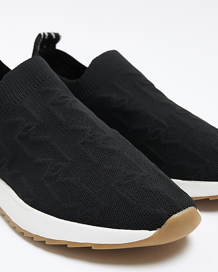 Black wide fit knitted embossed trainers | River Island