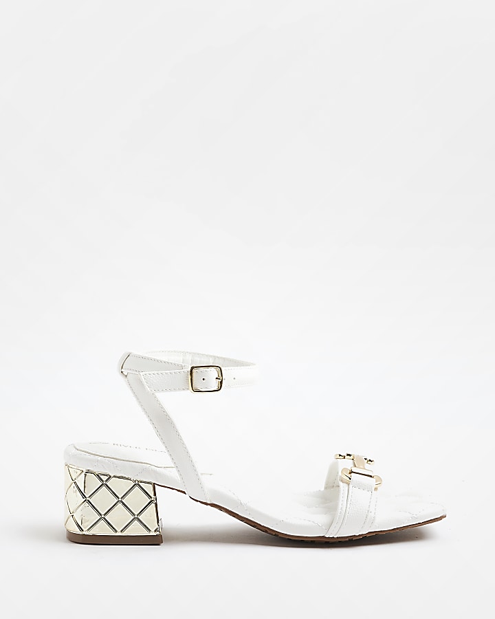 White wide fit quilted heeled sandals
