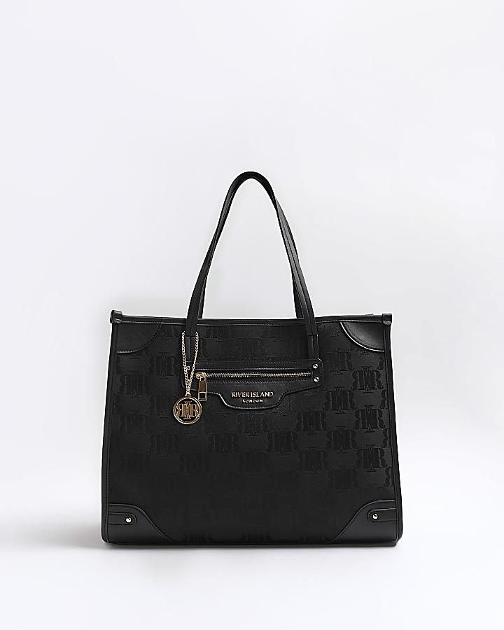 Black RI monogram jacquard shopper bag